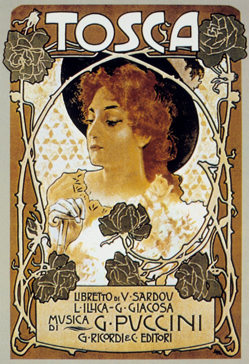 Portada de Leopoldo Metlicovitz de la partitura de la ópera Tosca de Giacomo Puccini de Leopoldo Metlicovitz