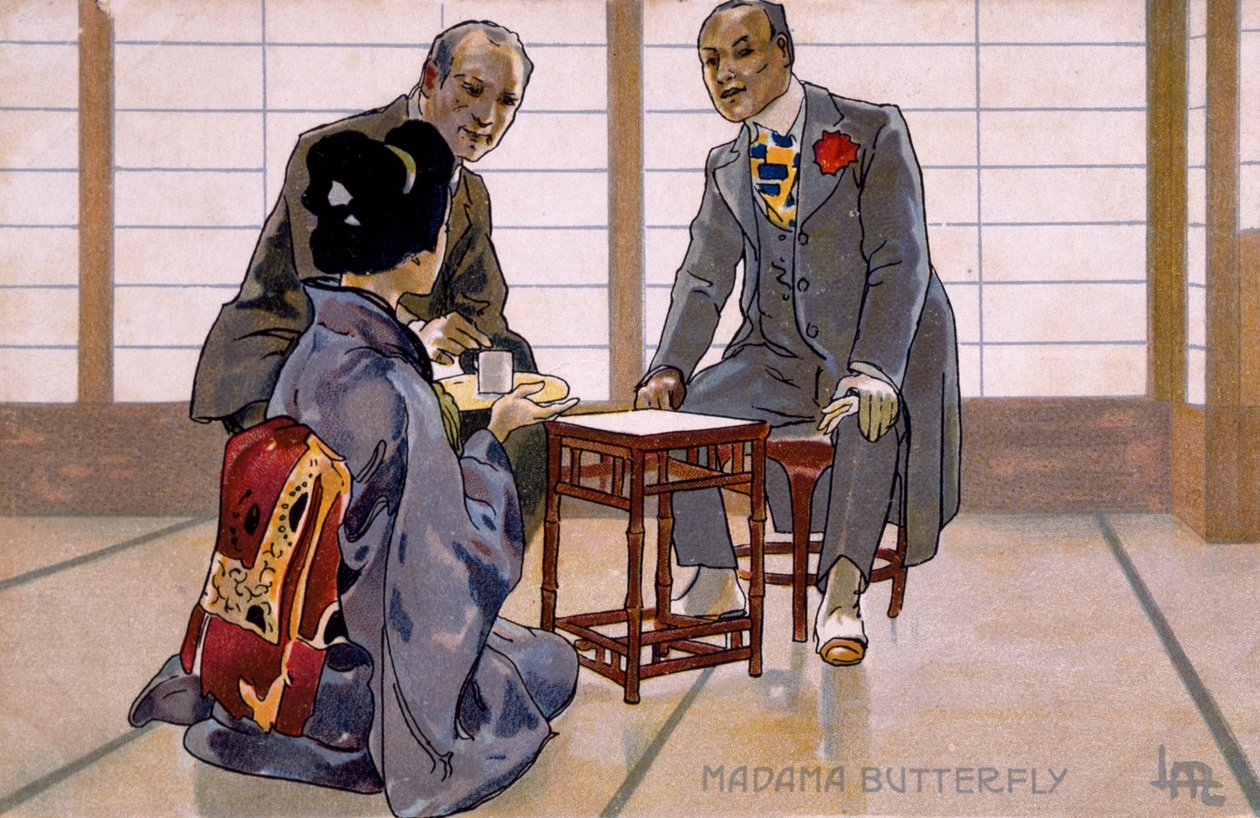 Postal creada para el estreno de "Madame Butterfly", en Brescia de Leopoldo Metlicovitz