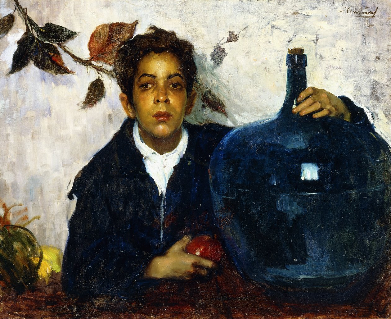 Niño con una botella grande (óleo sobre lienzo) de Leopoldo Romañach