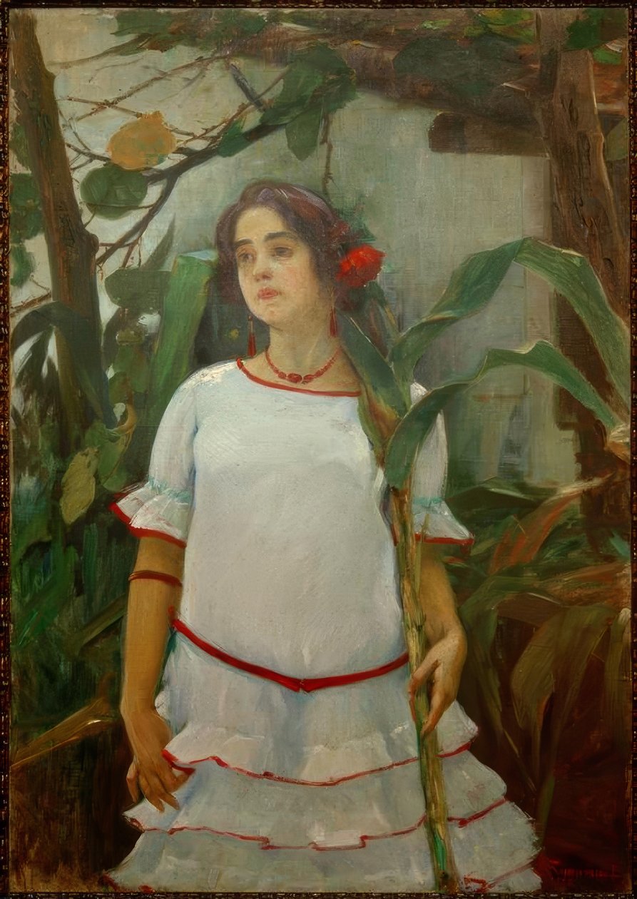 Retrato de muchacha con caña de Leopoldo Romañach