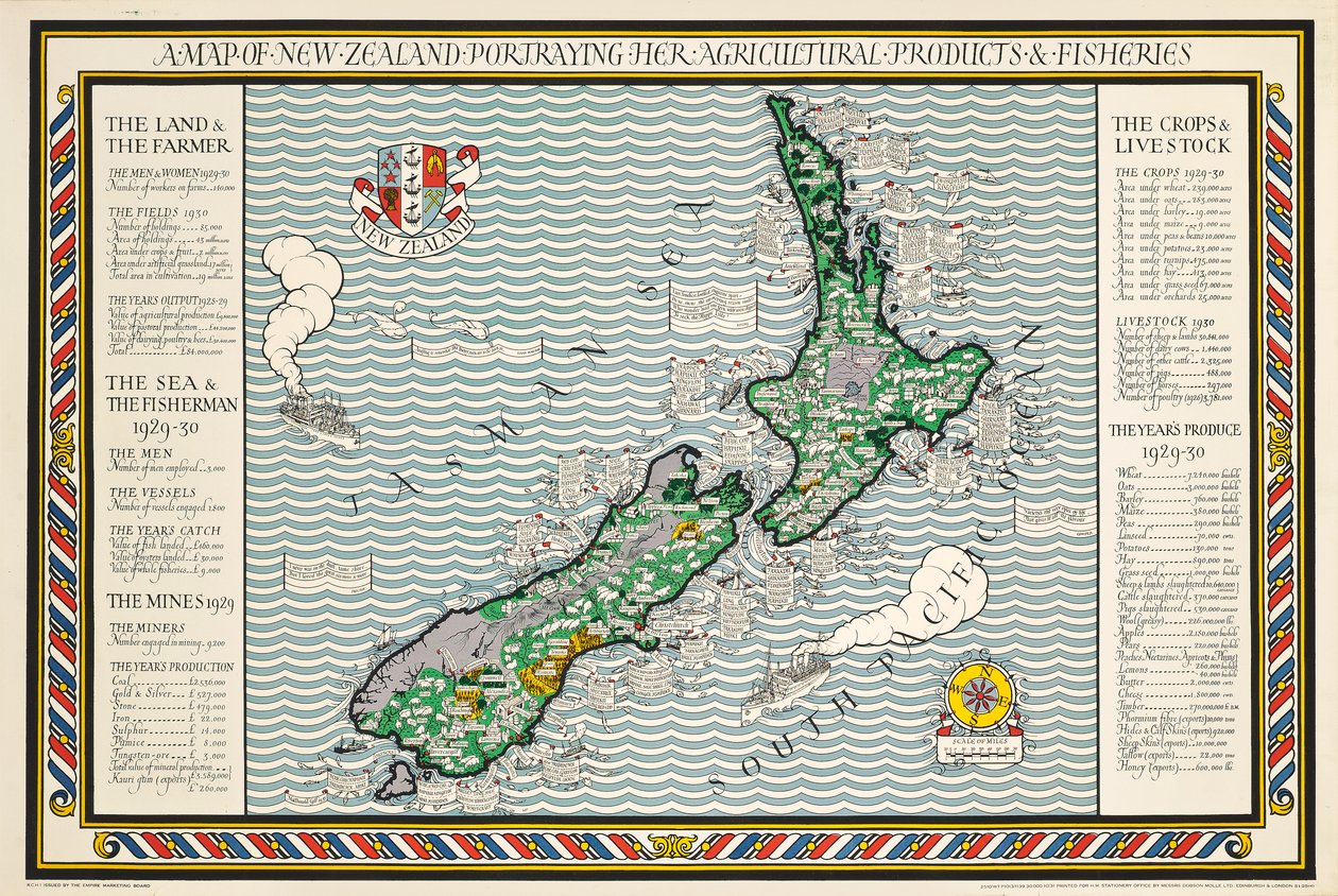 Un mapa de Nueva Zelanda de Leslie MacDonald Gill