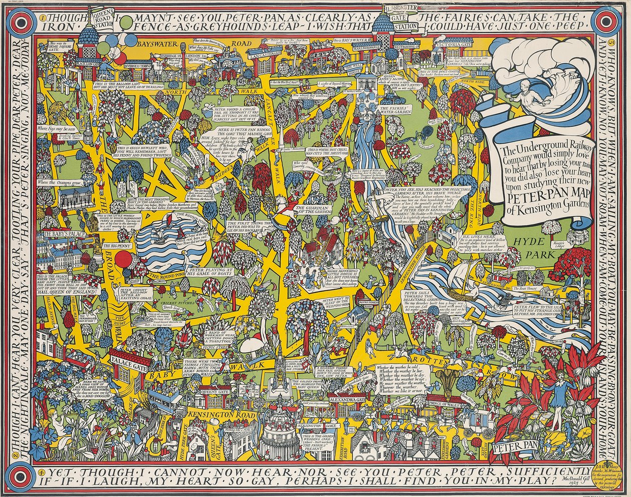 Un mapa de Peter Pan de los jardines de Kensington de Leslie MacDonald Gill