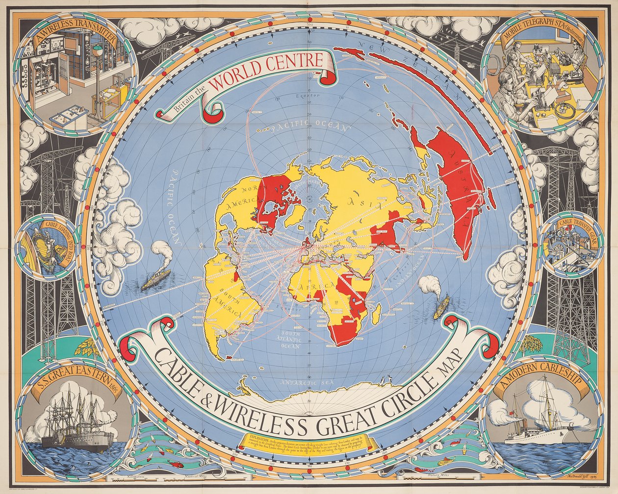 Mapa de Cable & Wireless Great Circle de Leslie MacDonald Gill