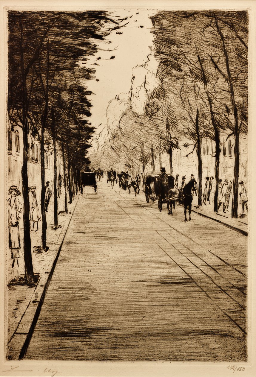 Carruaje berlinés - derecha - esperando en el Tiergarten II de Lesser Ury