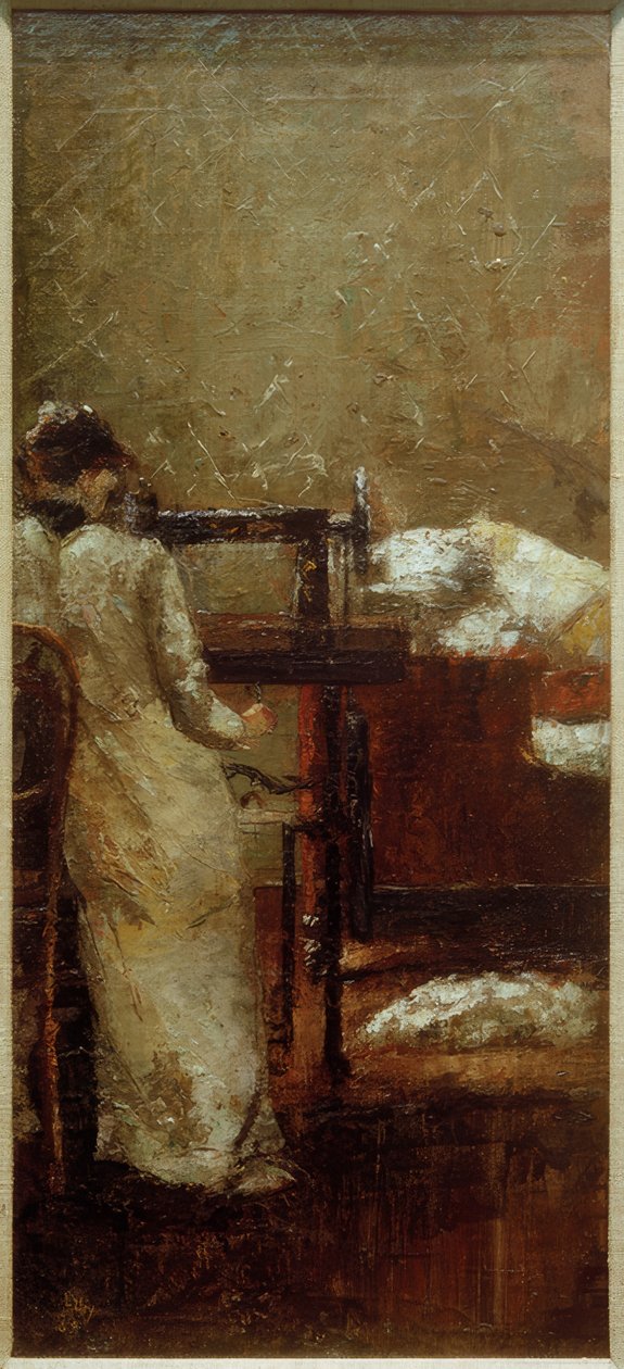 Mujer en la máquina de coser de Lesser Ury