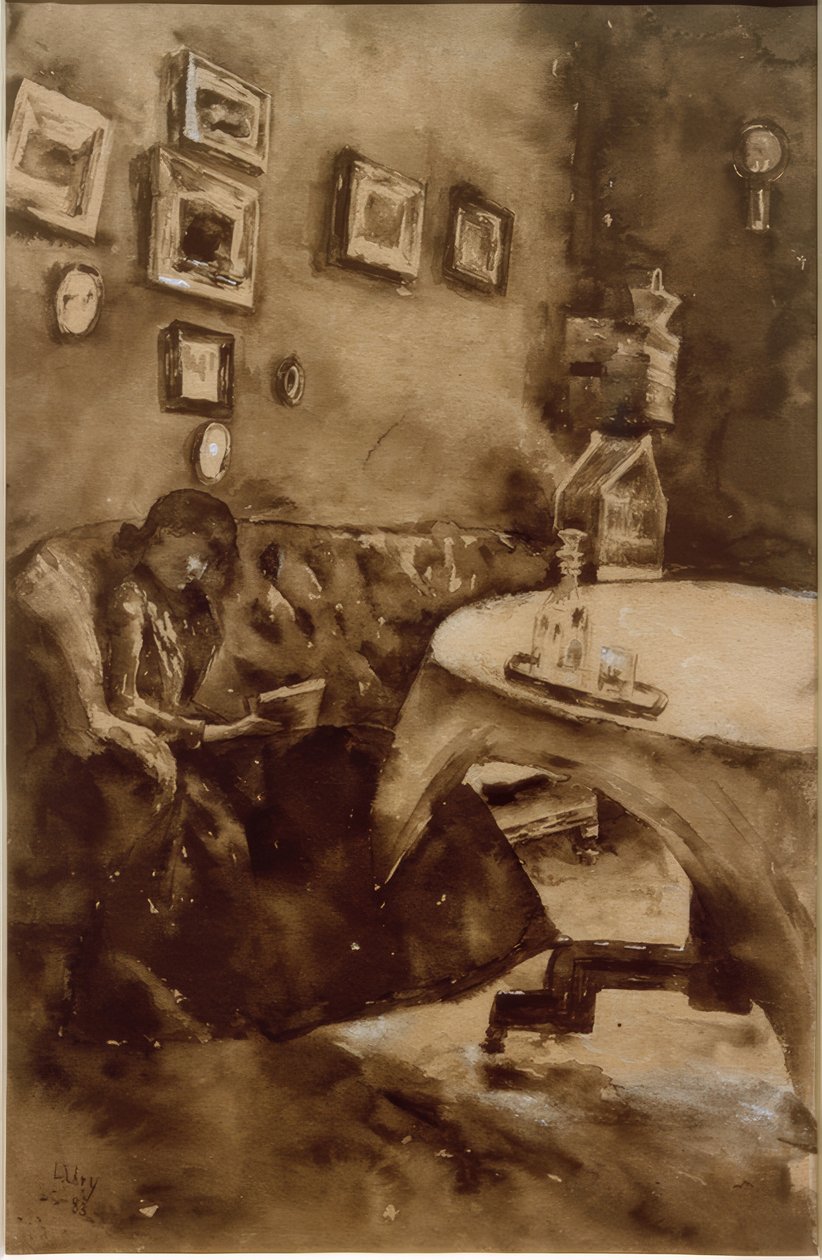 Interior con dama leyendo de Lesser Ury