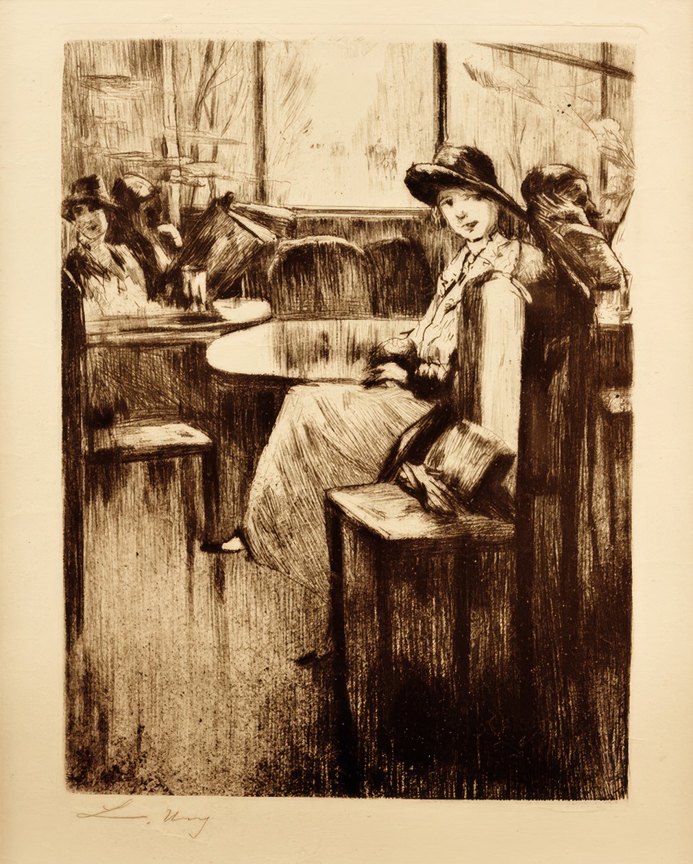 Joven en el café con vista a la calle de Lesser Ury