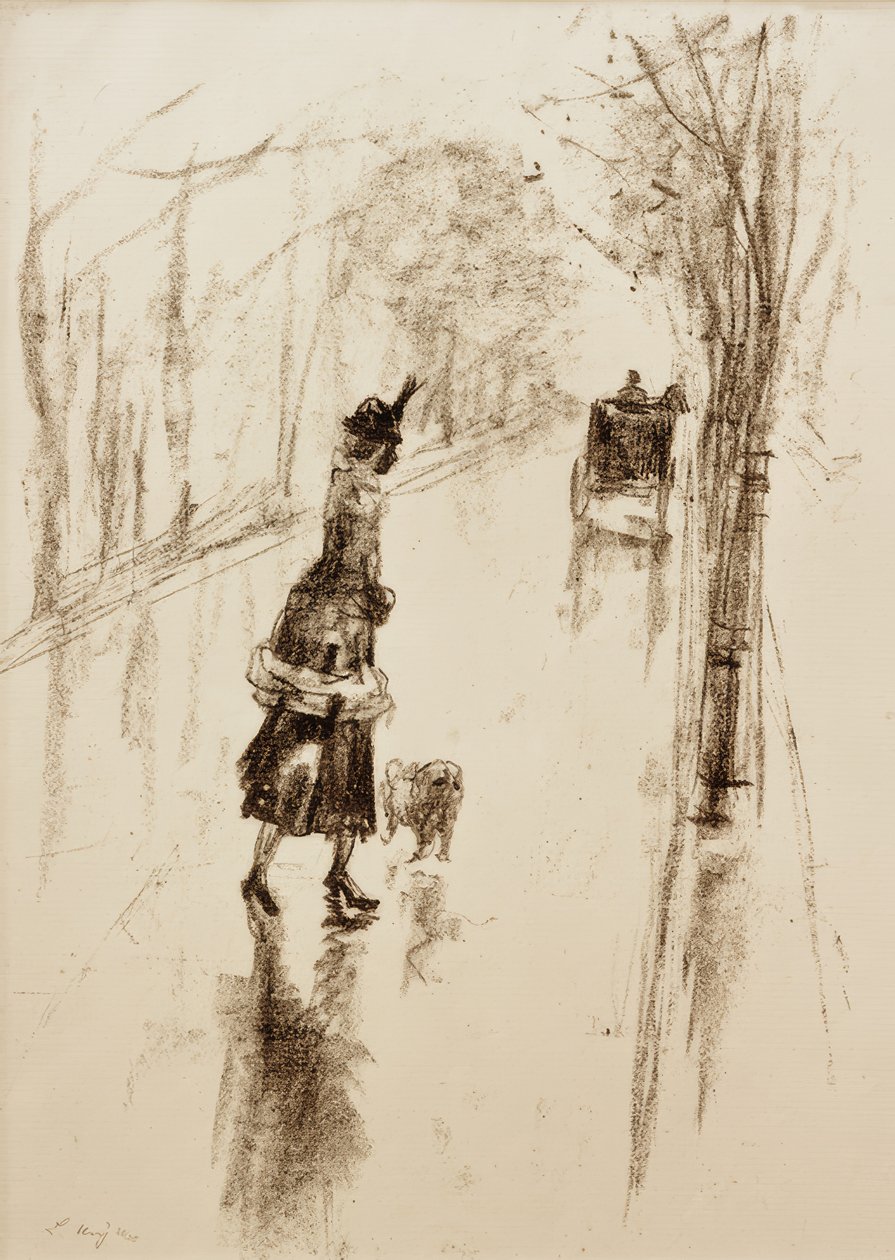 Niña con perro de Lesser Ury