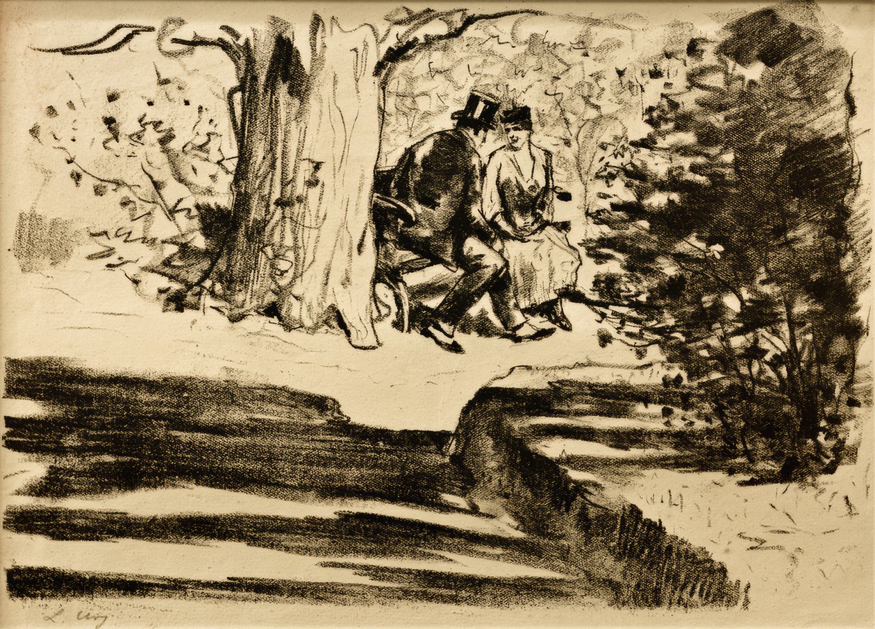 Pareja en el banco de Lesser Ury