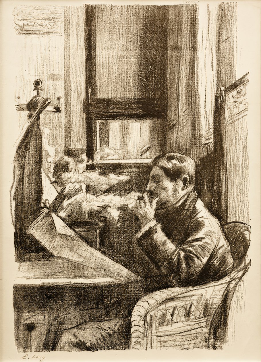 Hombre fumando en el café I de Lesser Ury