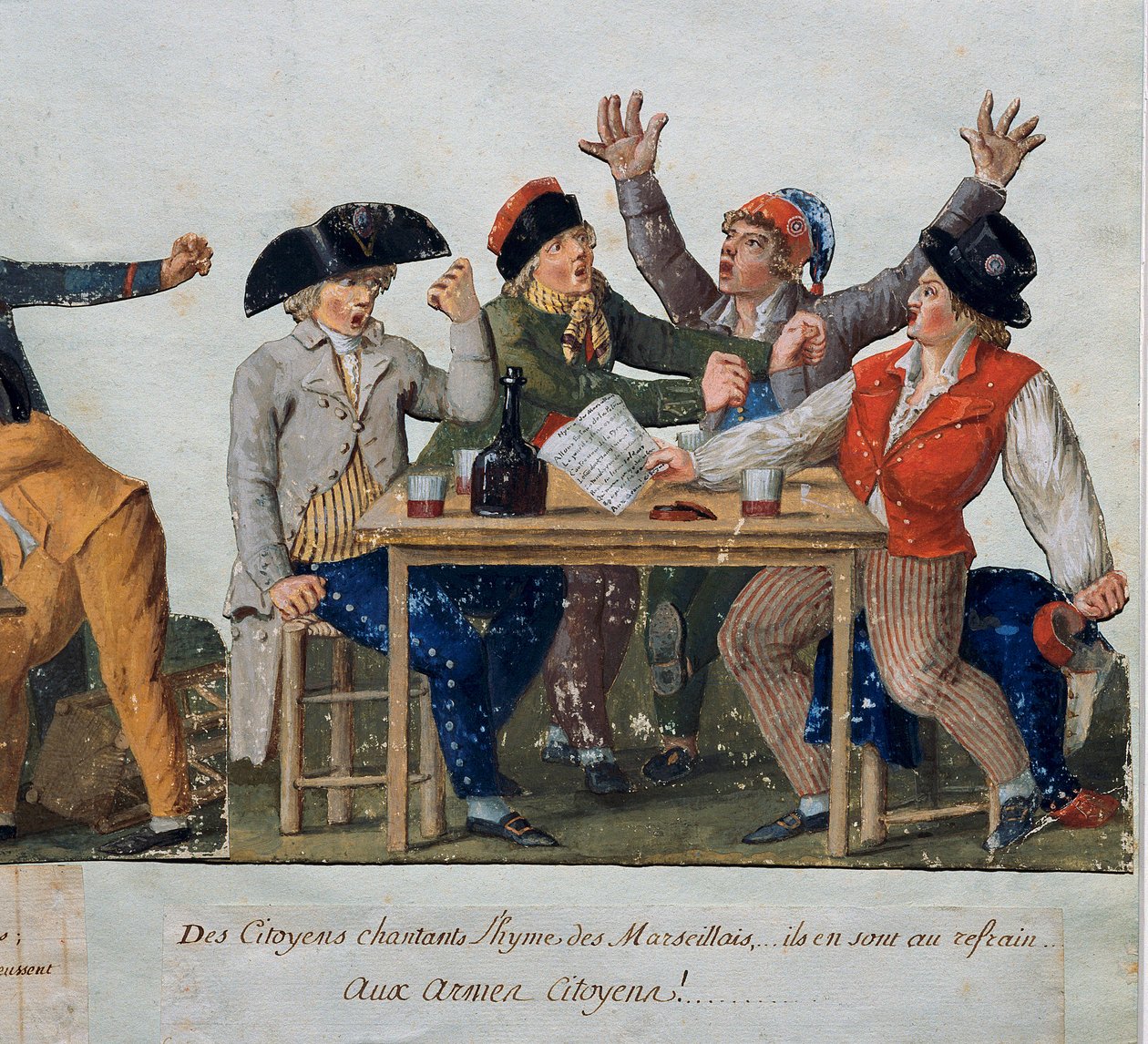 Revolución Francesa: Ciudadanos cantando el himno de Marsella. Grabado de los hermanos Lesueur (siglo XVIII). Museo Carnavalet, París de Lesueur Brothers