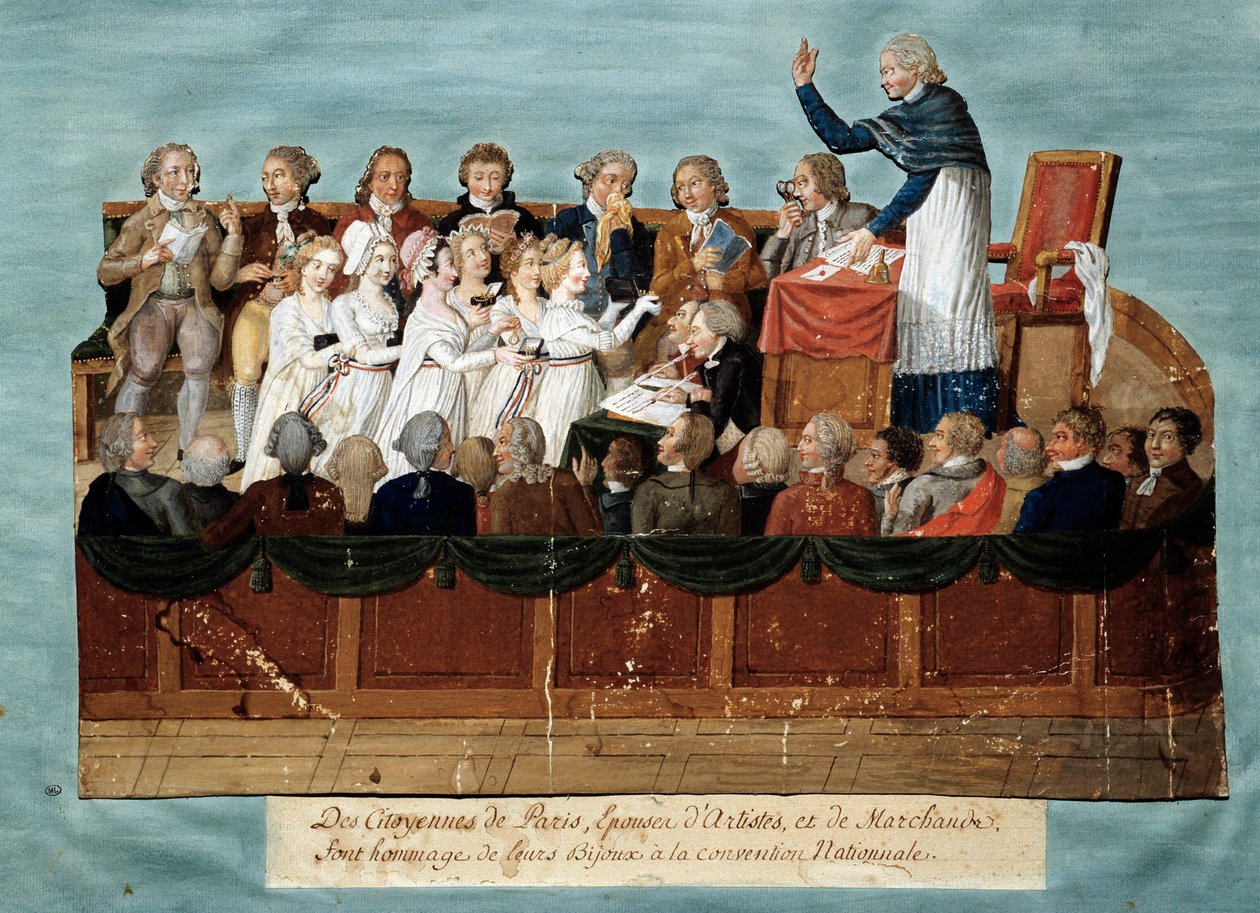 Revolución Francesa: “ciudadanos de París ofreciendo sus joyas a la Convención Nacional”. Ilustración de los hermanos Lesueur (siglo XVIII). 1792-1795. París, museo Carnavalet de Lesueur Brothers