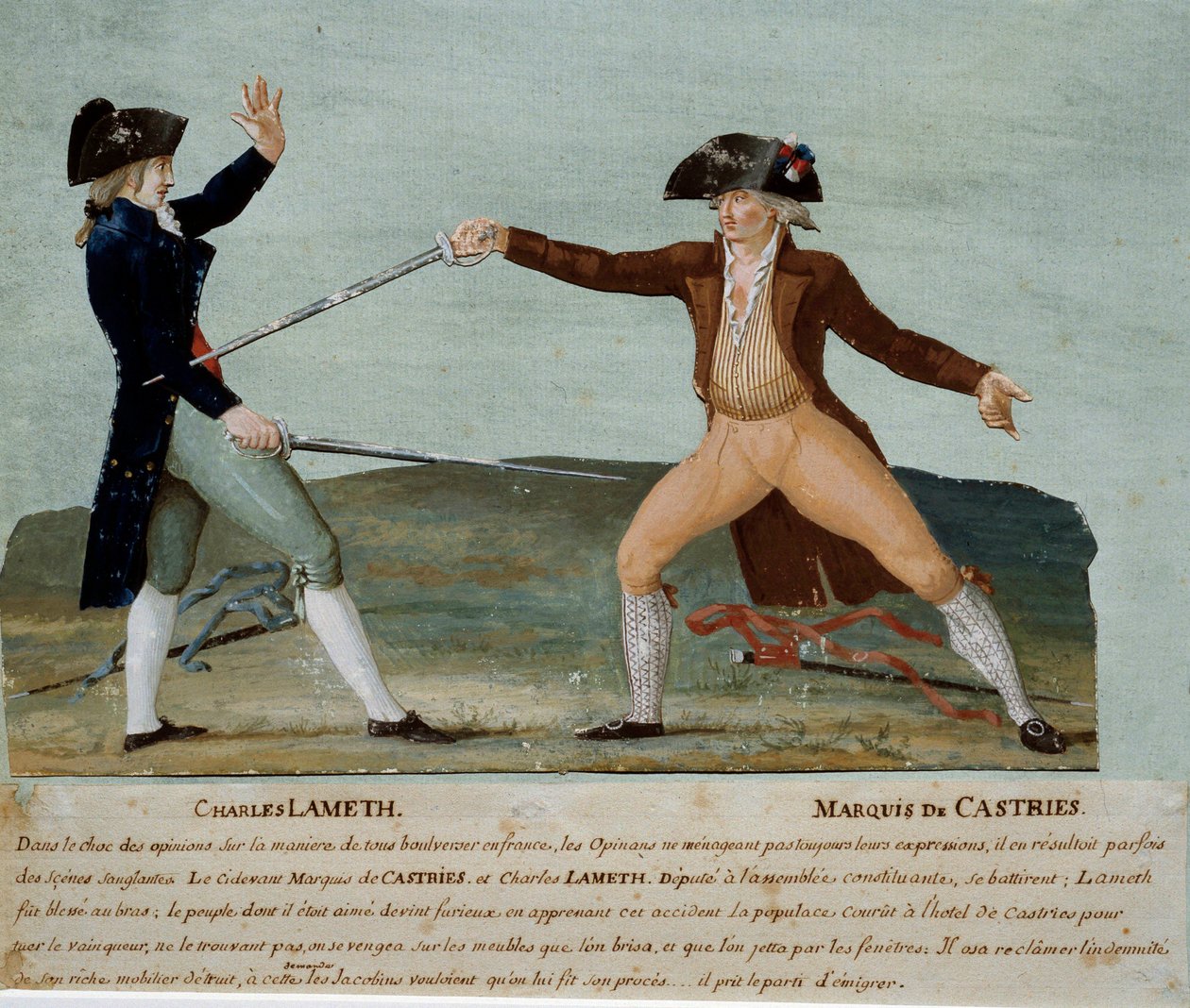 Revolución francesa: duelo entre Charles Lameth (1757-1832), diputado en la Asamblea Constituyente, y el Marqués de Castries (1756-1842), diputado de la nobleza el 12 de noviembre de 1790 de Lesueur Brothers