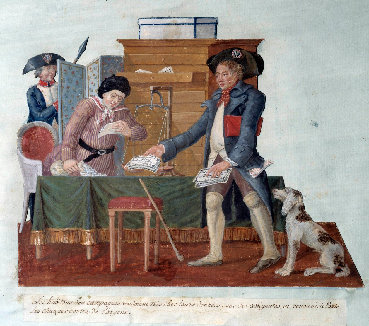 Revolución francesa: los habitantes del campo vendían su comida por asignados, que luego venían a cambiar por dinero en París de Lesueur Brothers