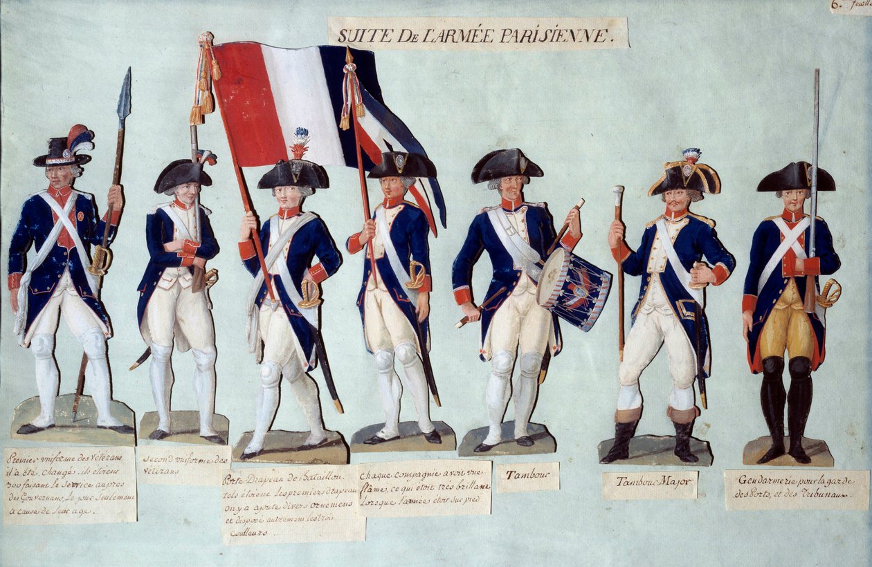 El ejército parisino bajo la revolución francesa. Gouache de los hermanos Lesueur (siglo XVIII) de Lesueur Brothers