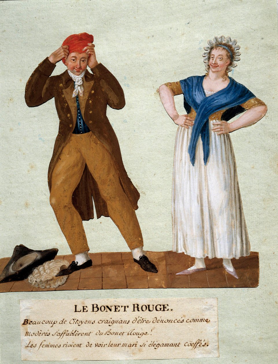 El sombrero rojo. Un hombre lleva el gorro frigio en la época de la Revolución de 1789. Gouache de los hermanos Lesueur. Siglo XVIII. Museo Carnavalet, París de Lesueur Brothers