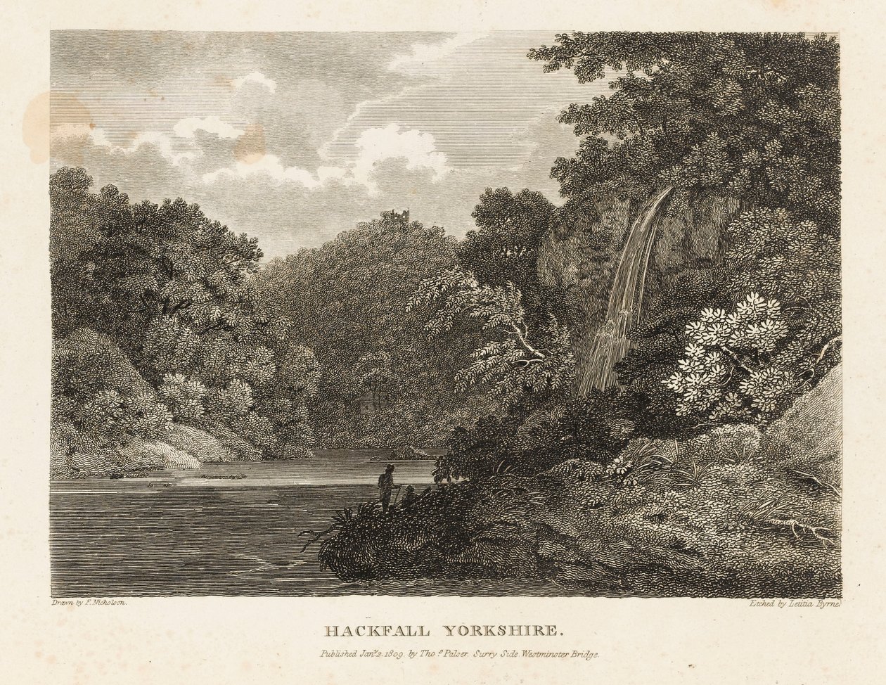 Hackfall, Yorkshire (grabado) de Letitia Byrne