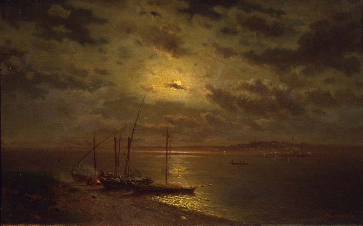 Noche iluminada por la luna, 1870s de Lev Lyvovich Kamenev