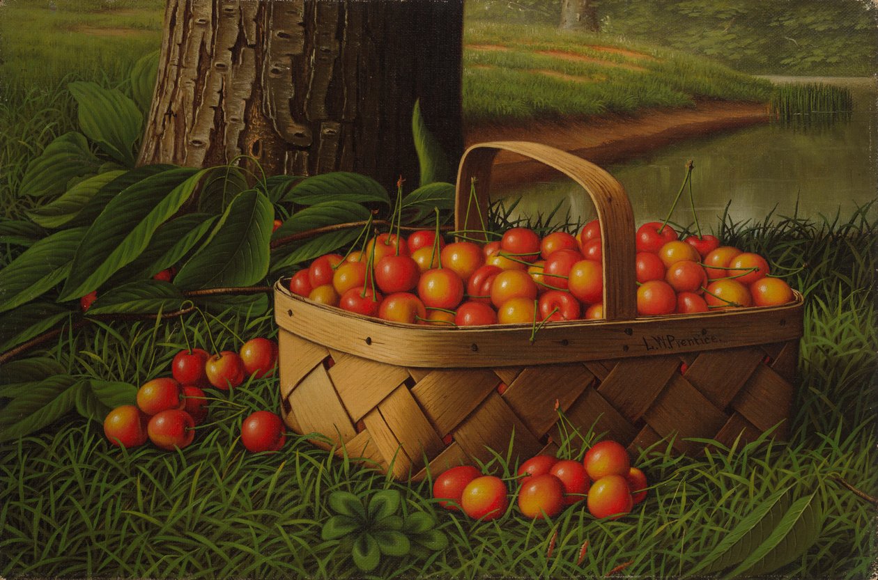 cerezas en una cesta de Levi Wells Prentice