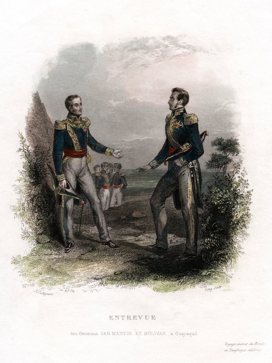 Encuentro entre los generales San Martín y Bolívar, Guayaquil, Ecuador, 1822, siglo XIX de Levy
