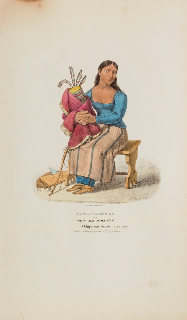 TA-MA-KAKE-TOKE o la mujer que habló primero; una mujer chippeway (de luto), de The Aboriginal Portfolio. de Lewis, James Otto