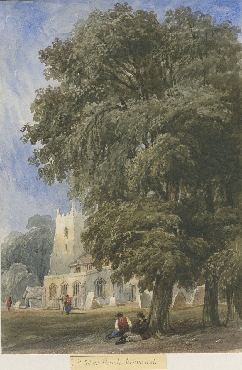 Iglesia de Caverswall: pintura en acuarela, nd [c1830-1840] de Lewis John Wood