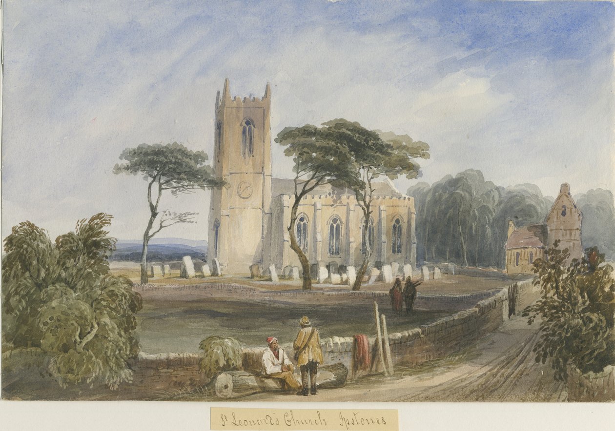 Iglesia de Ipstones: pintura en acuarela de Lewis John Wood