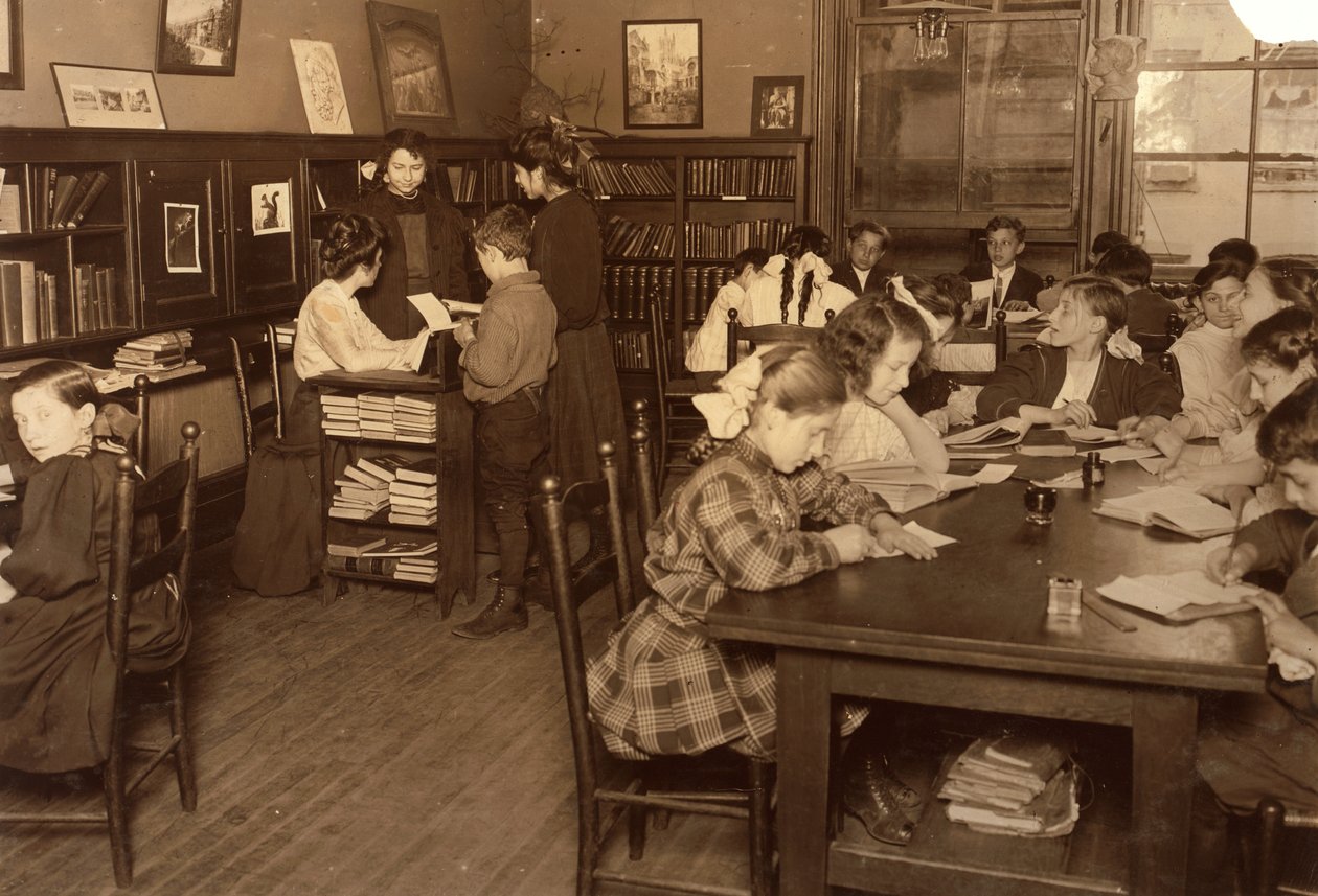 Biblioteca, Henry Street Settlement, Nueva York de Lewis Wickes Hine