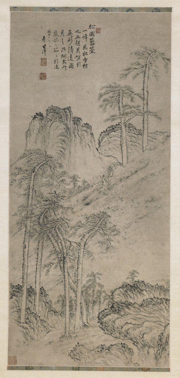 Caminando con bastones en una colina de pinos, dinastía Qing, c.1760 de Li Shizuo