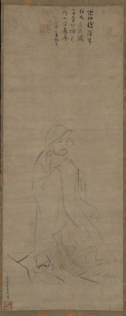 Bodhidharma cruzando el río Yangzi en un junco, antes de 1317 de Li Yaofu