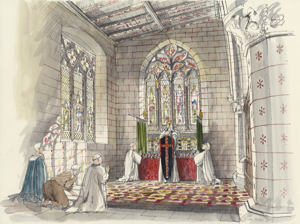 Sacerdote en el altar de la iglesia de San Pedro, Barton-upon-Humber, Lincolnshire (acuarela sobre papel) de Liam Wales
