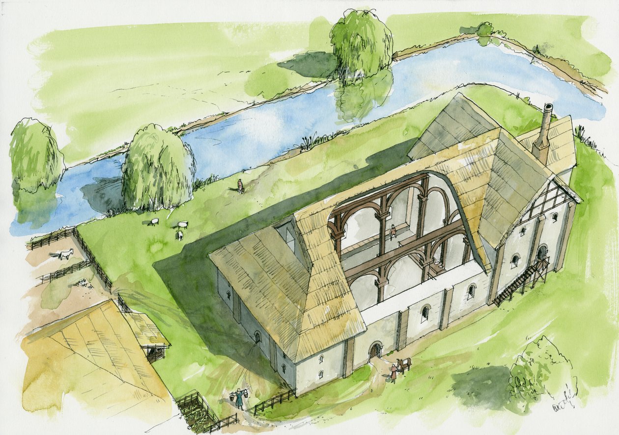 Reconstrucción del castillo de Weeting (acuarela sobre papel) de Liam Wales