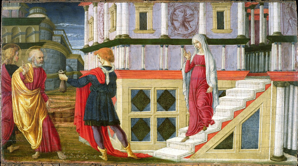Simón el Mago ofreciendo dinero a San Pedro, 1470-75 de Liberale da Verona