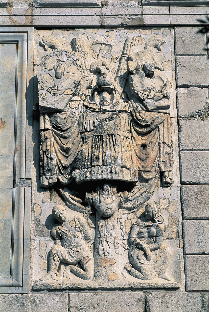 Primer plano de esculturas en una pared, Trofeo de los Alpes, La Turbie, Provenza-Alpes-Costa Azul, Francia de Unbekannt Unbekannt