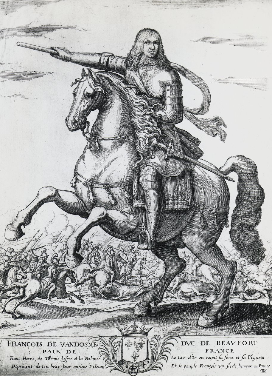 Retrato ecuestre de Francisco de Borbón-Vendôme (1616-1669), segundo Duque de Beaufort y general francés, grabado por Nicolas de La Fage de Unbekannt Unbekannt