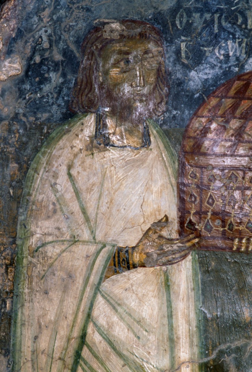 Comprador de frescos de la iglesia de Agia Anna, sosteniendo modelo de iglesia, fresco de 1642, Anisaraki, Creta, Grecia de Unbekannt Unbekannt