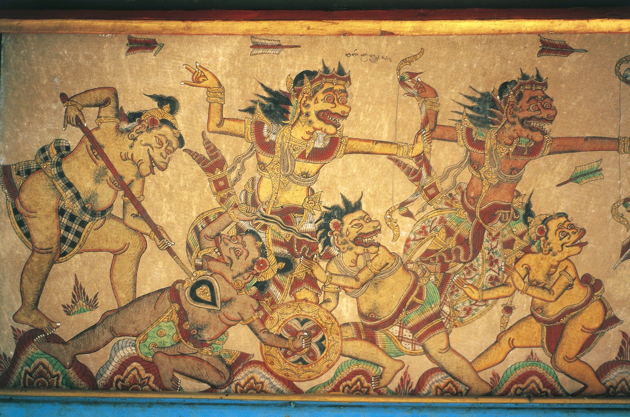 Frescos que representan escenas de batallas entre dioses y demonios, pabellón Kertha Gosa, Palacio Klungkung (Puri Agung Semarapura), Semarapura, Bali, Indonesia de Unbekannt Unbekannt