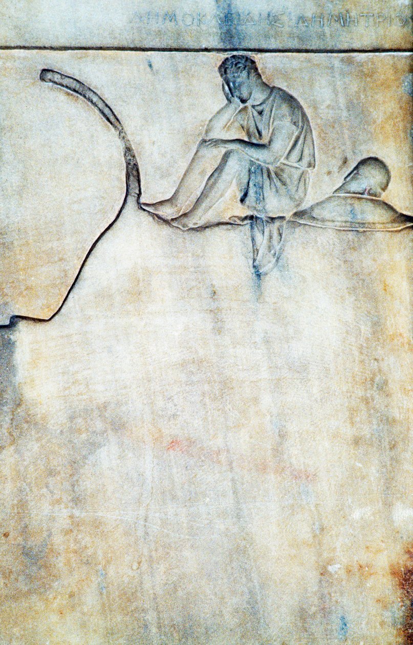 Estela funeraria de Demokleides, Grecia, civilización griega, segunda mitad del siglo IV a.C., (detalle) de Unbekannt Unbekannt