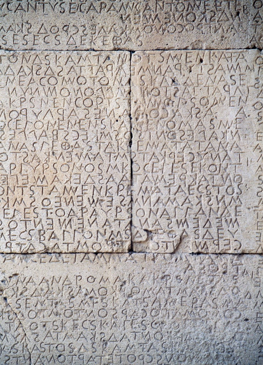 Código de leyes de Gortina, inscripciones dóricas en losas de piedra, Gortina, Creta, Grecia, civilización griega, siglo V a.C. (detalle) de Unbekannt Unbekannt