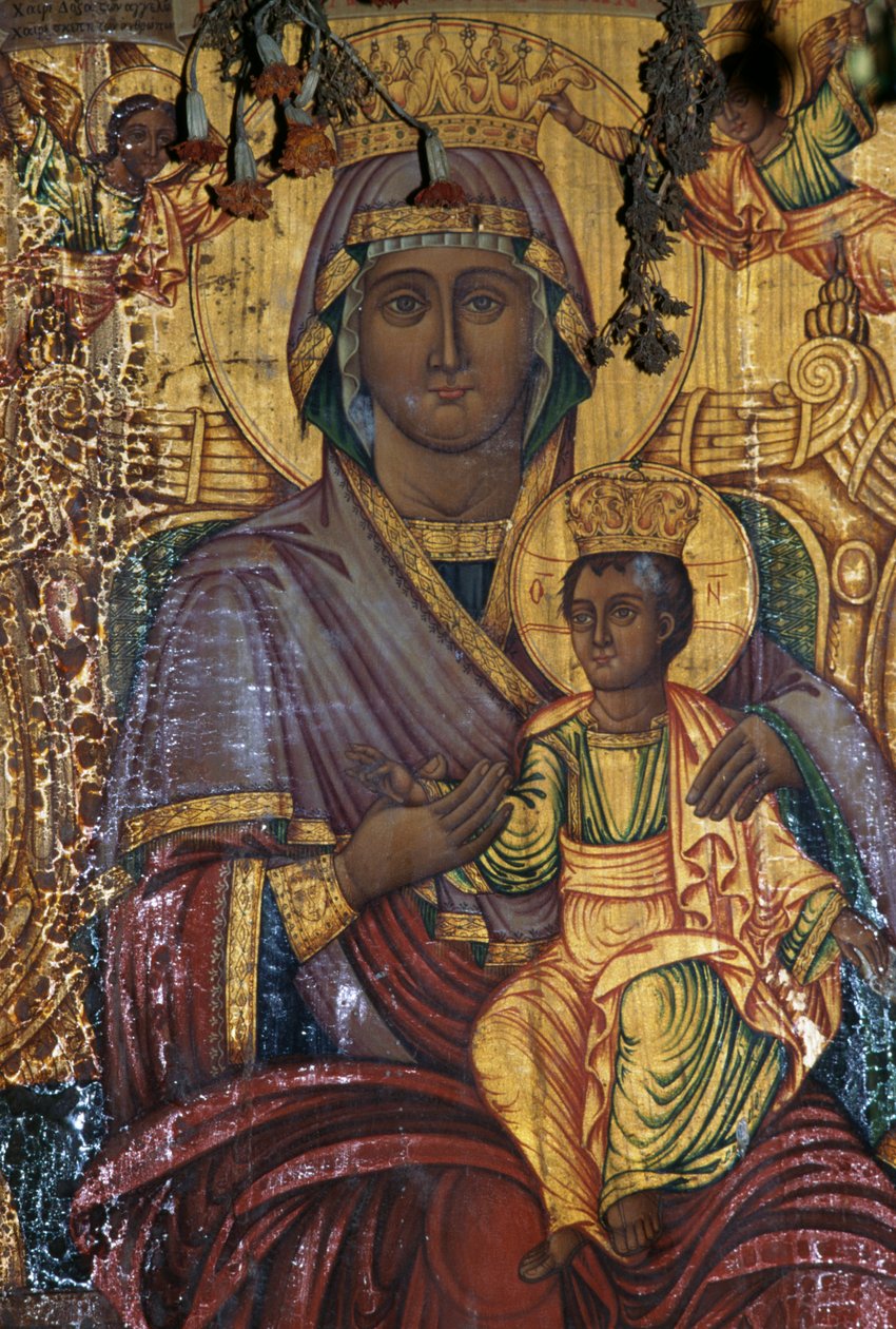 Madonna y Niño, pintura dorada, iglesia bizantina de Agios Georgios, Vathi, Creta, Grecia de Unbekannt Unbekannt