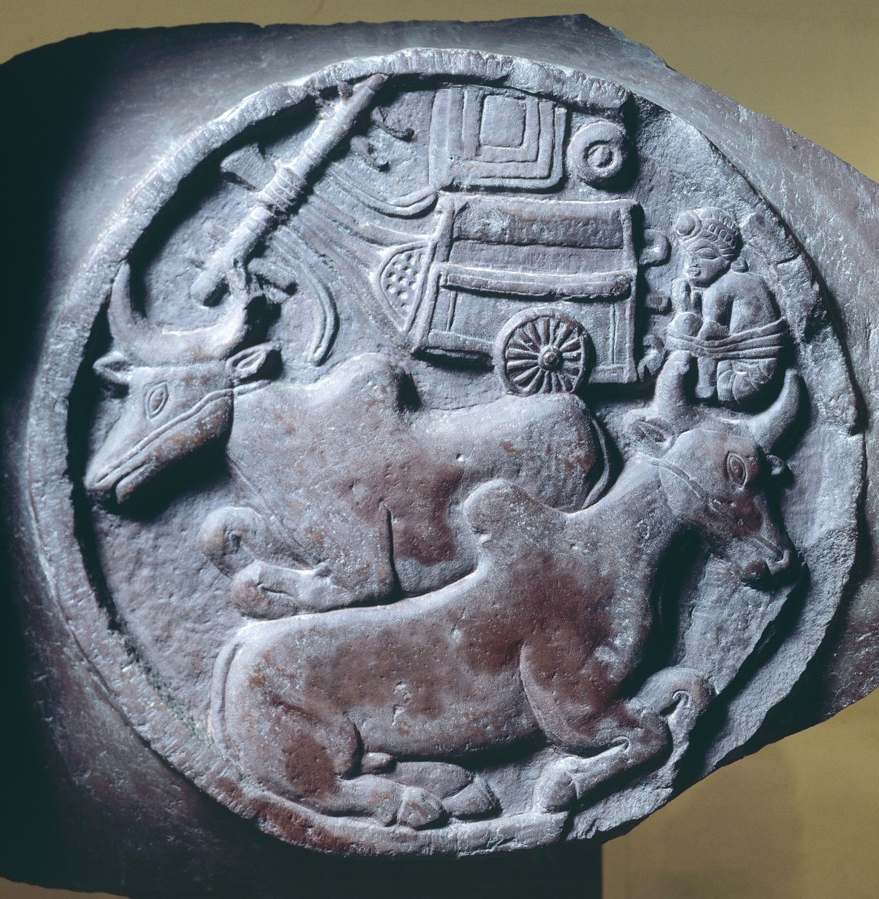 Medallón decorado en relieve de la balaustrada del Stupa de Bharhut, monumento budista, Madhya Pradesh, India, Civilización india, siglo II a.C. de Unbekannt Unbekannt