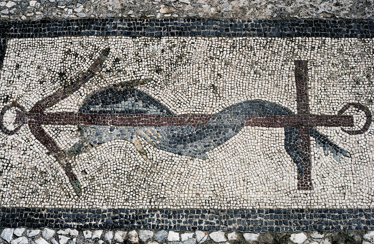 Mosaico que representa delfín y ancla, isla de Delos (Lista del Patrimonio Mundial de la UNESCO) de Unbekannt Unbekannt