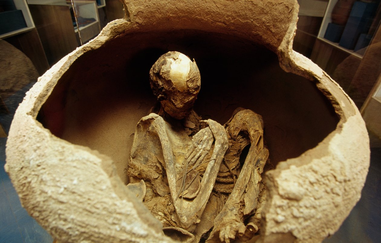 Momia en una urna de cerámica. Civilización de Atacama, Paleolítico. de Unbekannt Unbekannt