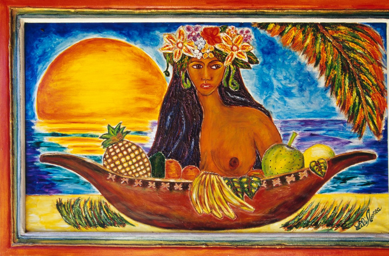Vidriera pintada que representa a una mujer polinesia isla de Moorea Islas de la Sociedad Polinesia Francesa territorio de ultramar de la