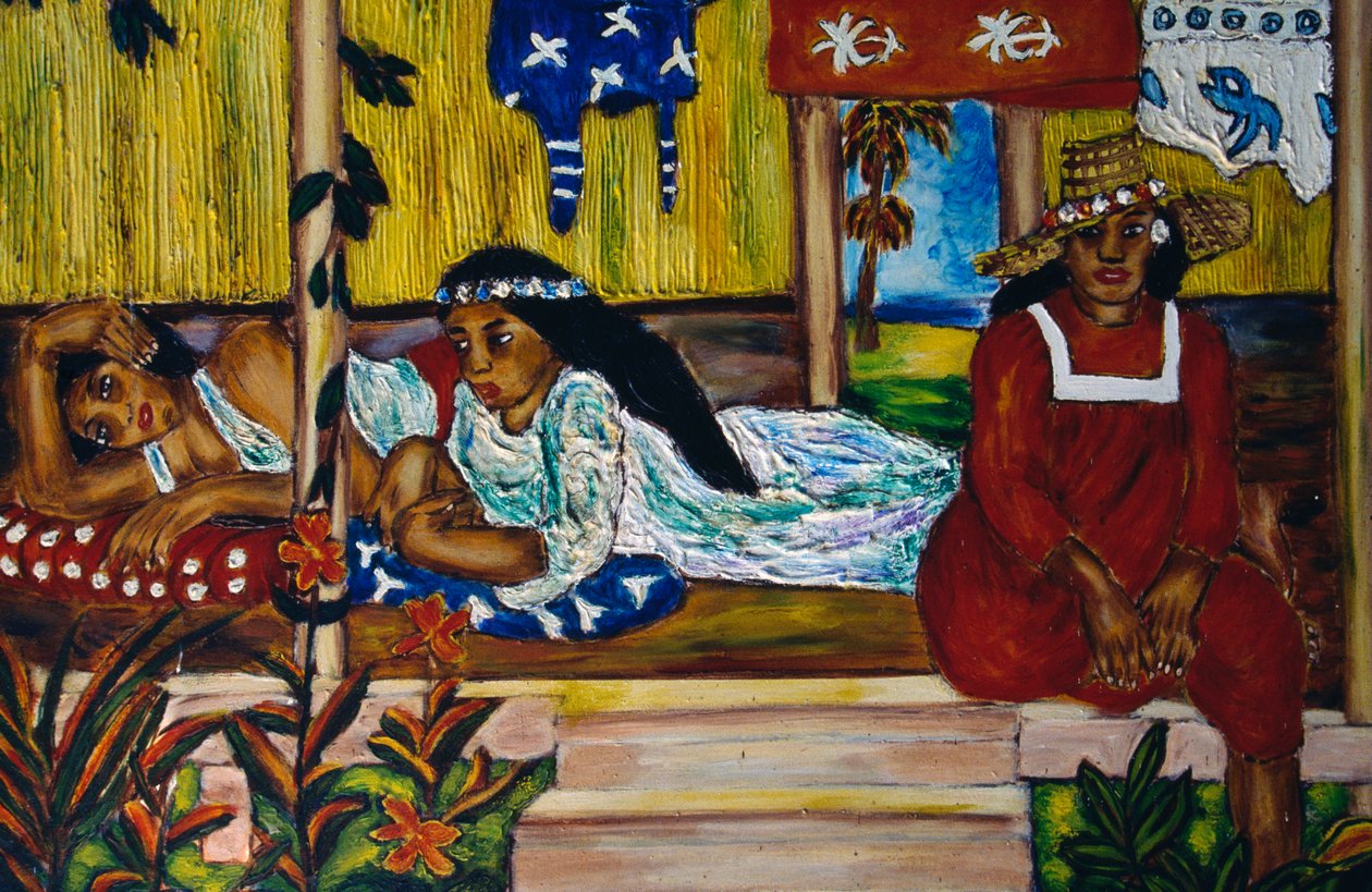Mujeres polinesias, vitral, Isla Moorea, Islas de la Sociedad, Polinesia Francesa, territorio de ultramar de la República Francesa de Unbekannt Unbekannt