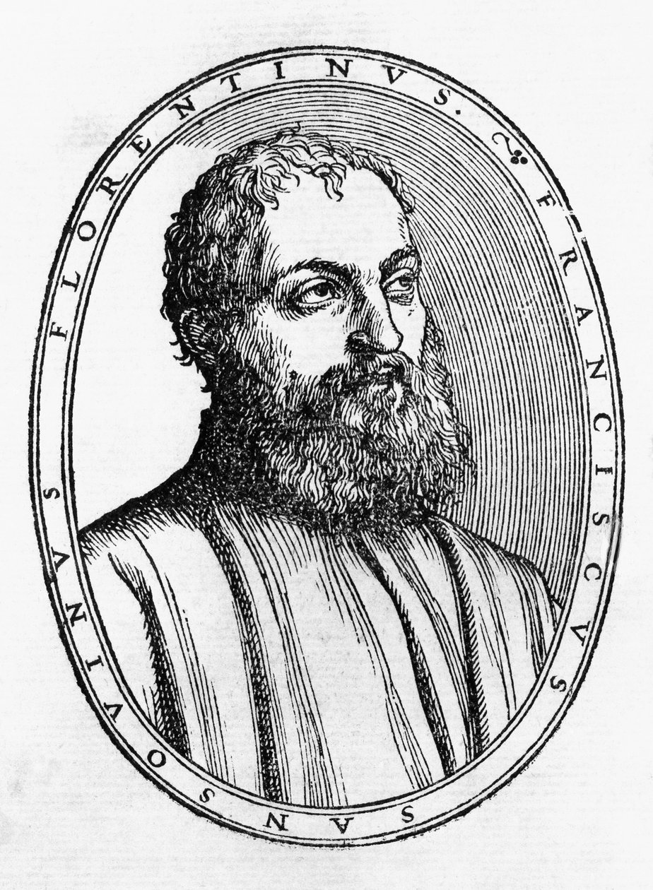Retrato de Francesco Tatti da Sansovino, hombre de letras italiano, xilografía de Del secretario di Francesco Sansouino libri quattro, publicado por Francesco Rampazetto de Unbekannt Unbekannt