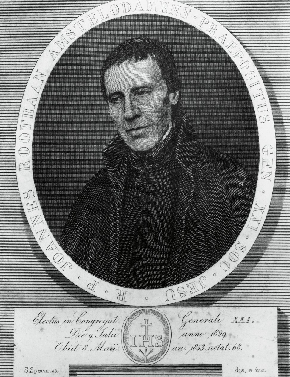 Retrato de Jan Philipp Roothaan (1785-1853), jesuita holandés y 21º Superior General de la Compañía de Jesús, dibujo y grabado por Serafino Speranza (1862-1911) de Unbekannt Unbekannt