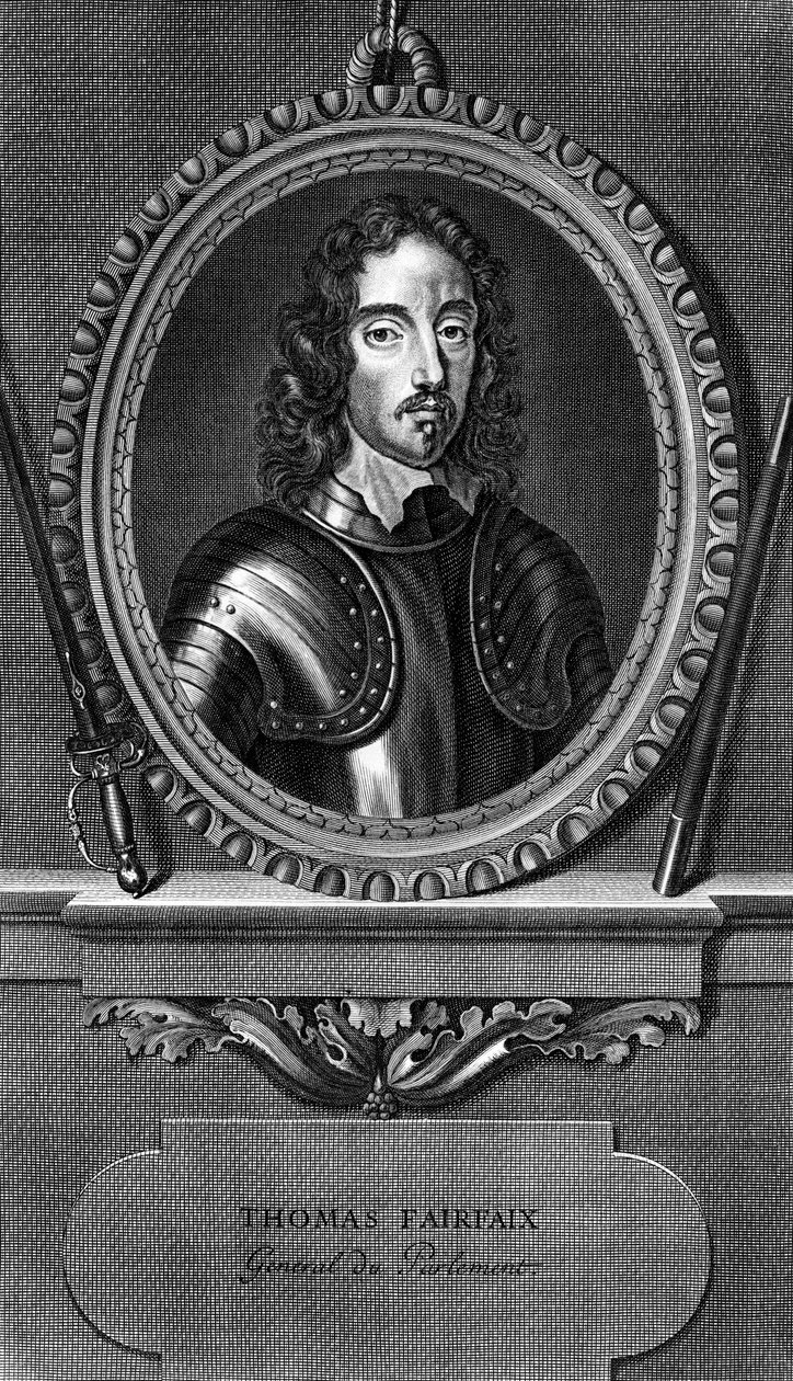 Retrato de Thomas Fairfax, 3er Lord Fairfax de Cameron (1612-1671), general inglés y comandante en jefe parlamentario durante la Guerra Civil Inglesa, grabado de Unbekannt Unbekannt
