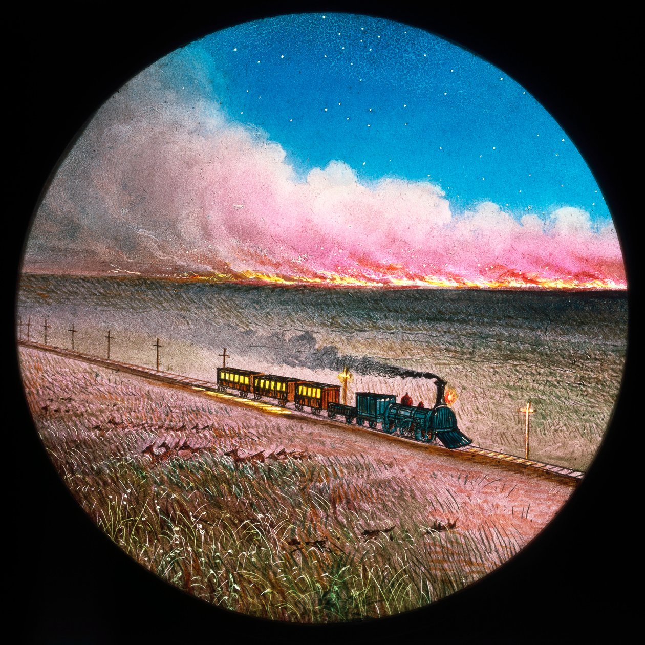 Pradera en llamas con tren de Unbekannt Unbekannt