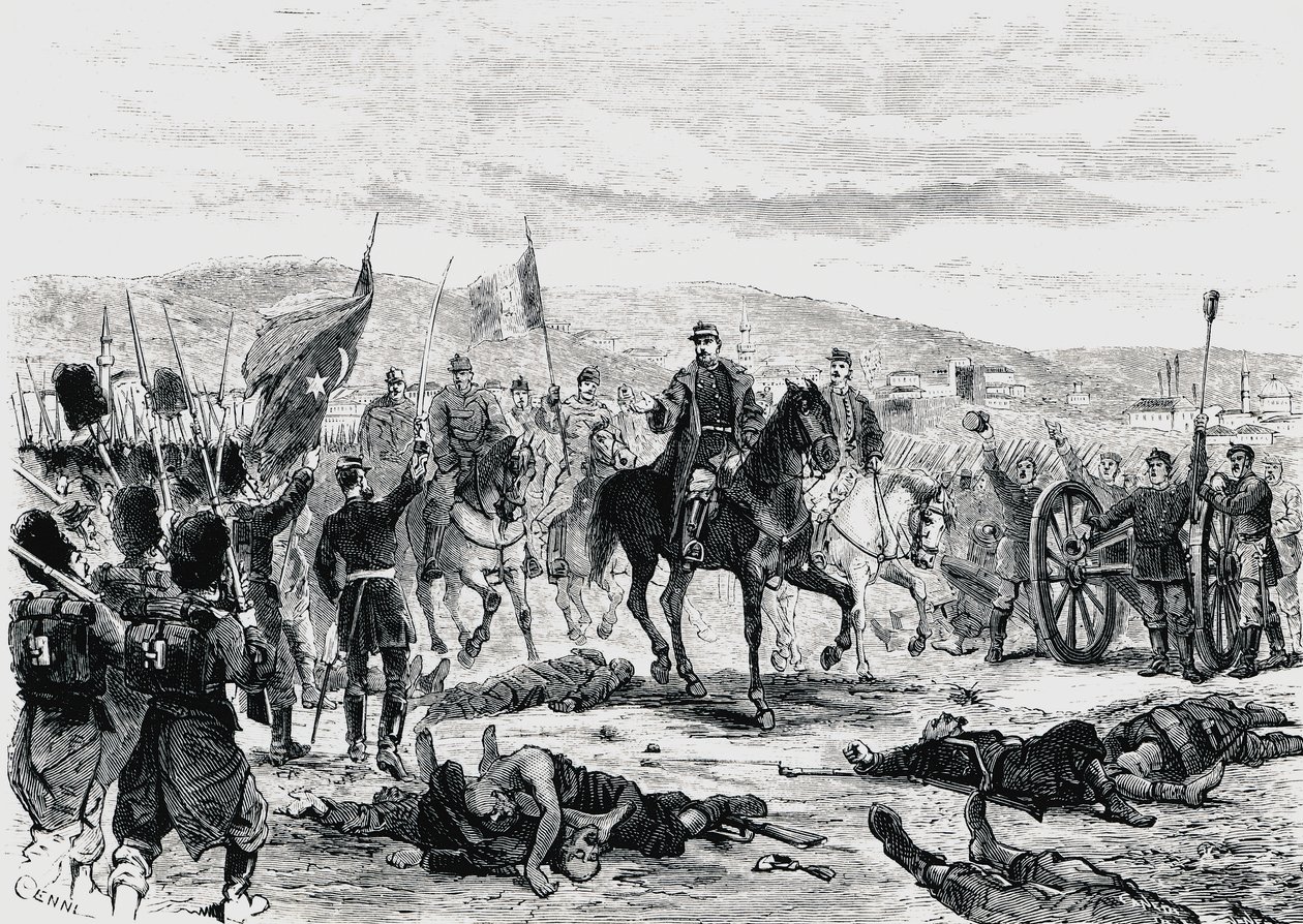 El príncipe Carol de Rumania inspeccionando las tropas después de la cuarta batalla de Pleven, guerra ruso-turca de Unbekannt Unbekannt